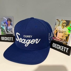 Corey Seager Dodgers Snapback Hat Blue Aced Out Players w/ Corey Seager Cards